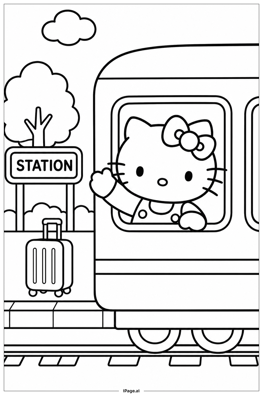 Página para colorir de Passeio de Trem Sanrio