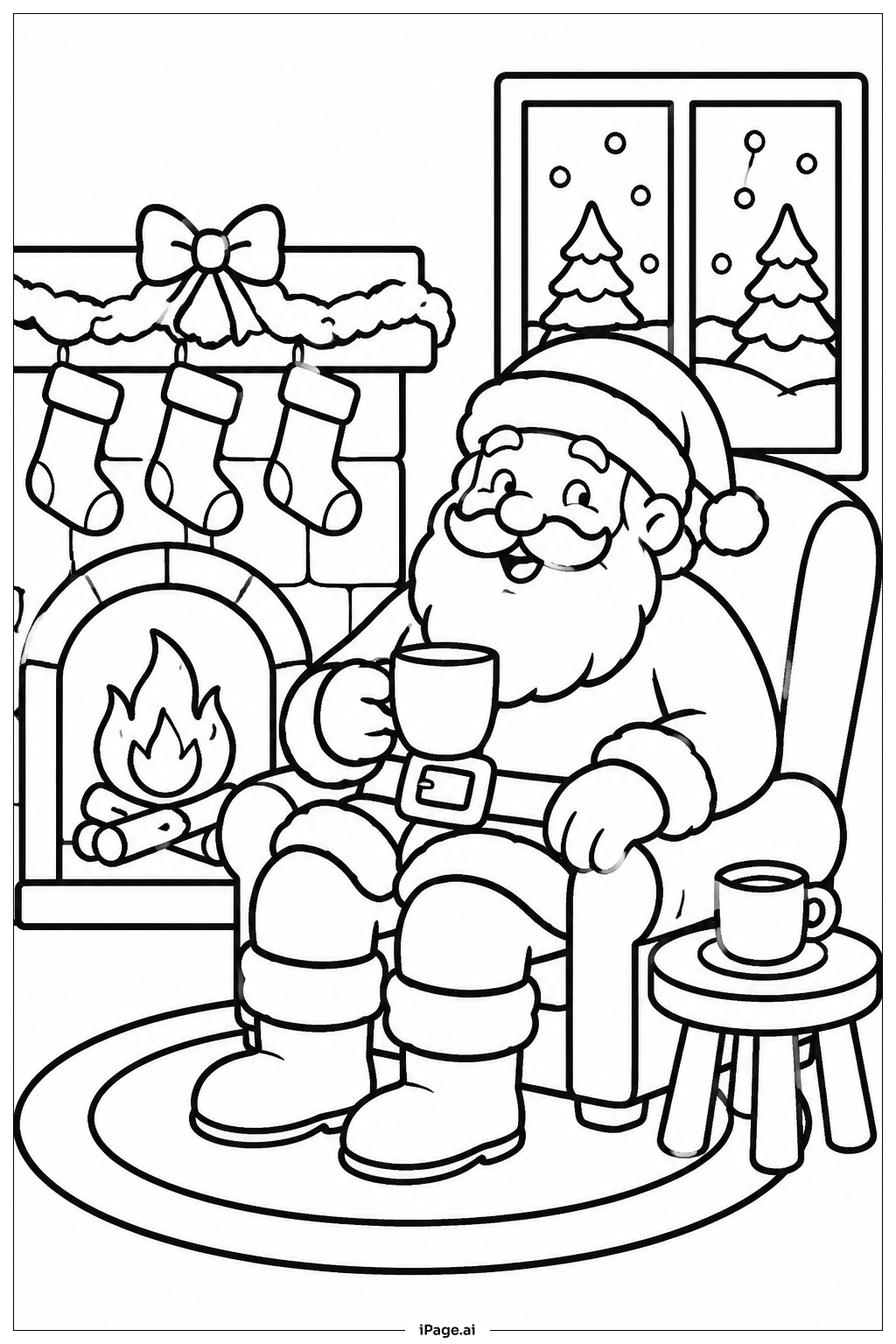  Página para colorir de Papai Noel à Lareira 