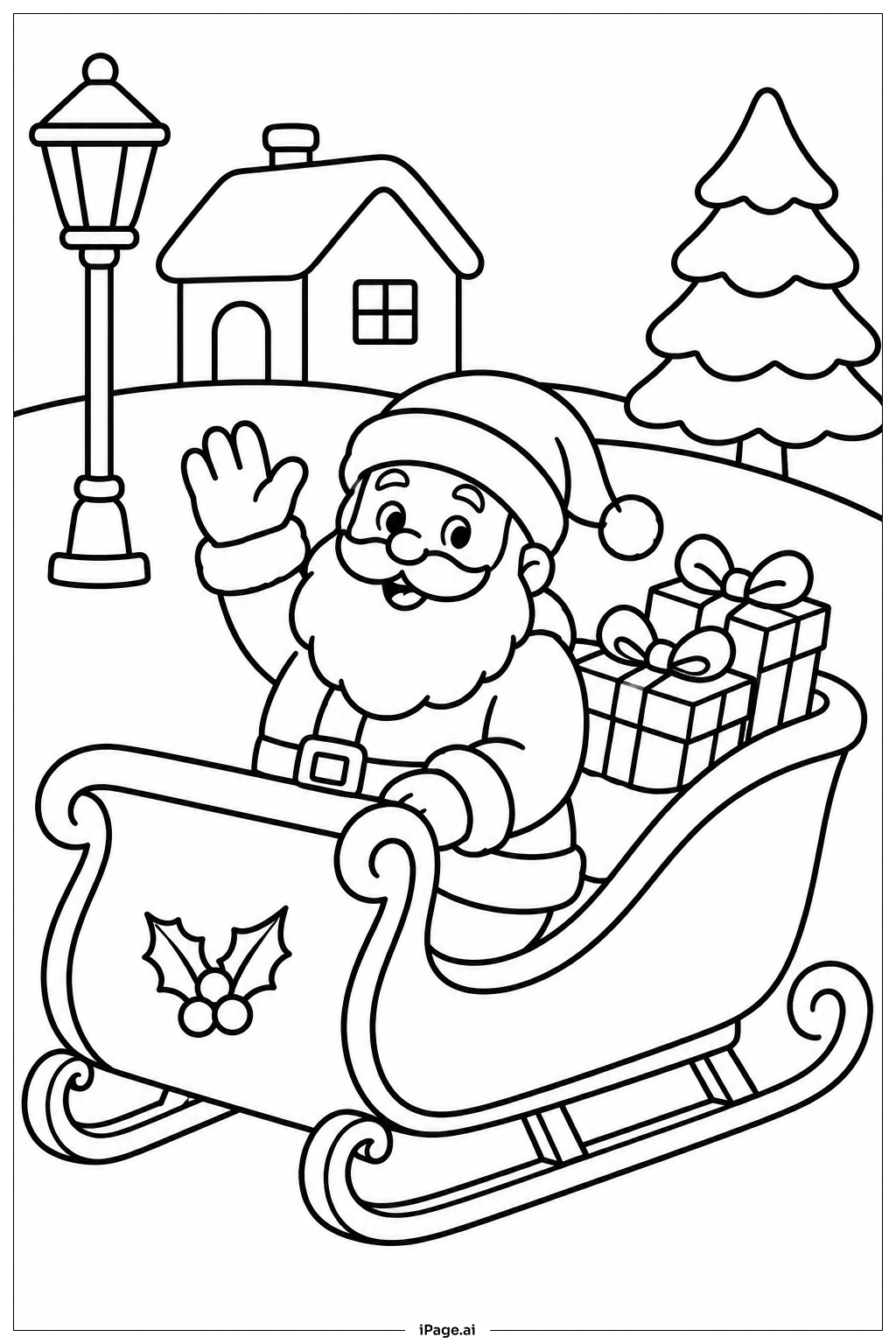 Santa Carrying Presents Sleigh Coloring Page