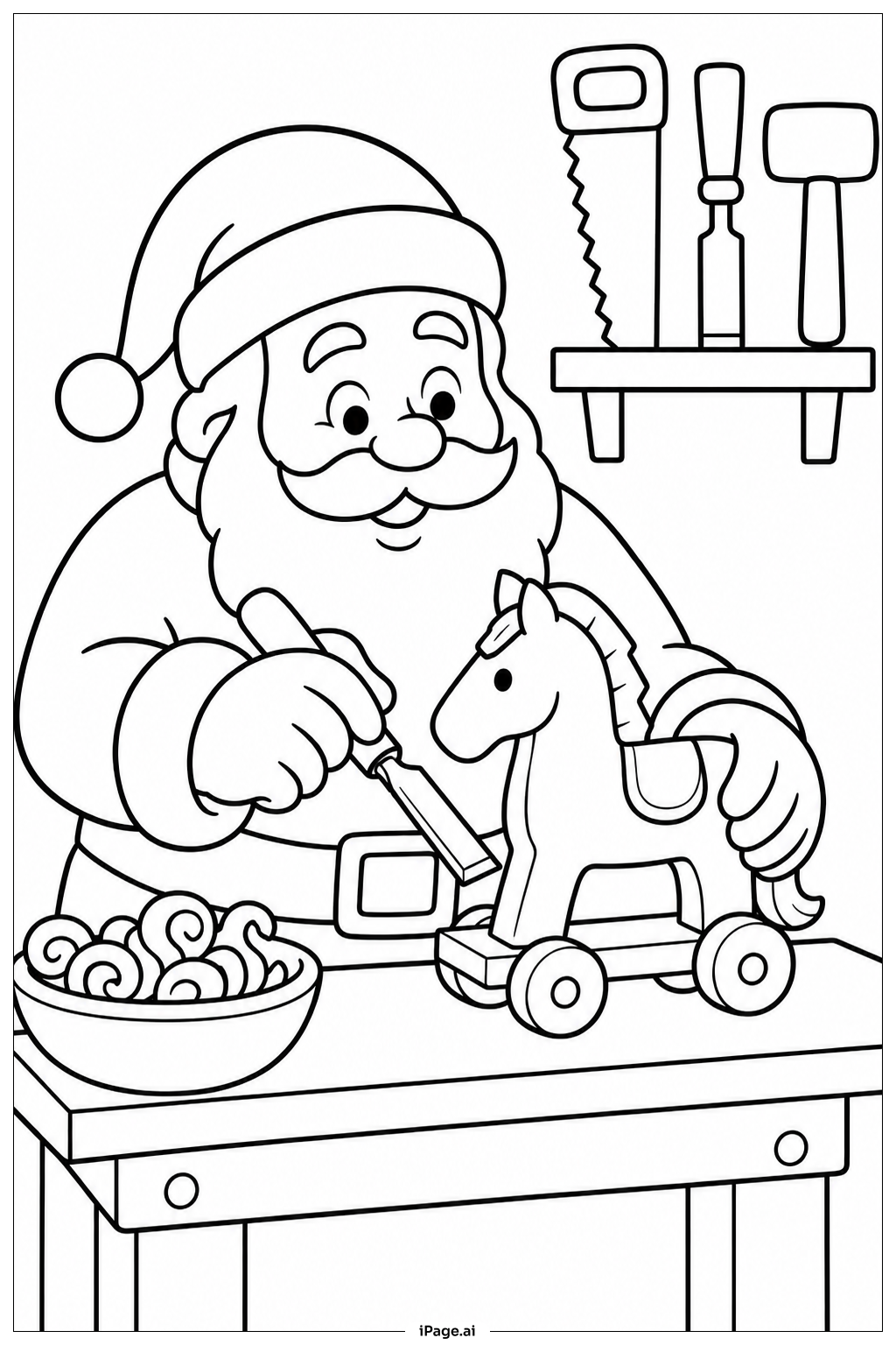Santa Carving Wooden Toy Coloring Page