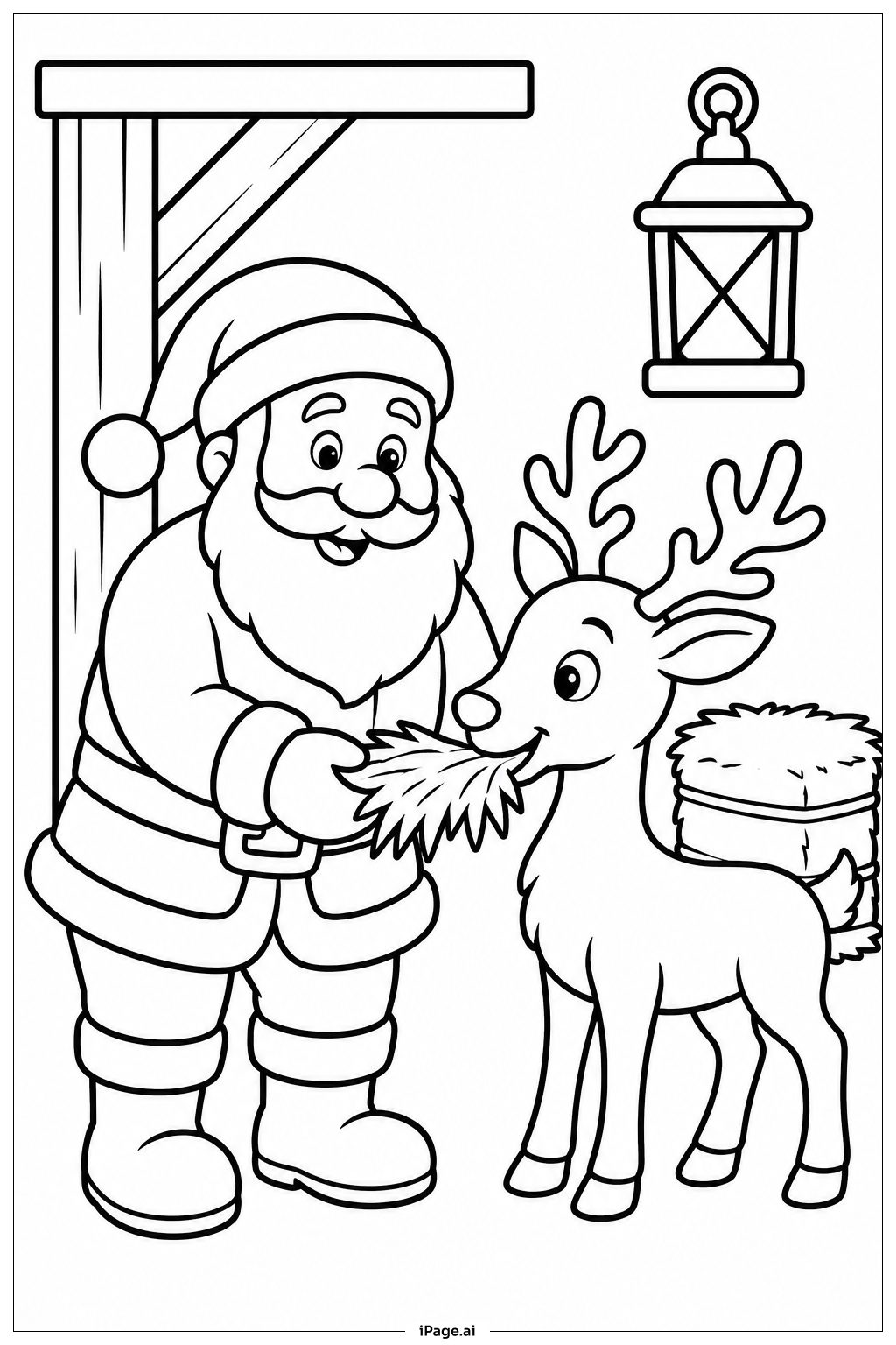  Página para colorir de Papai Noel Alimentando as Renas 