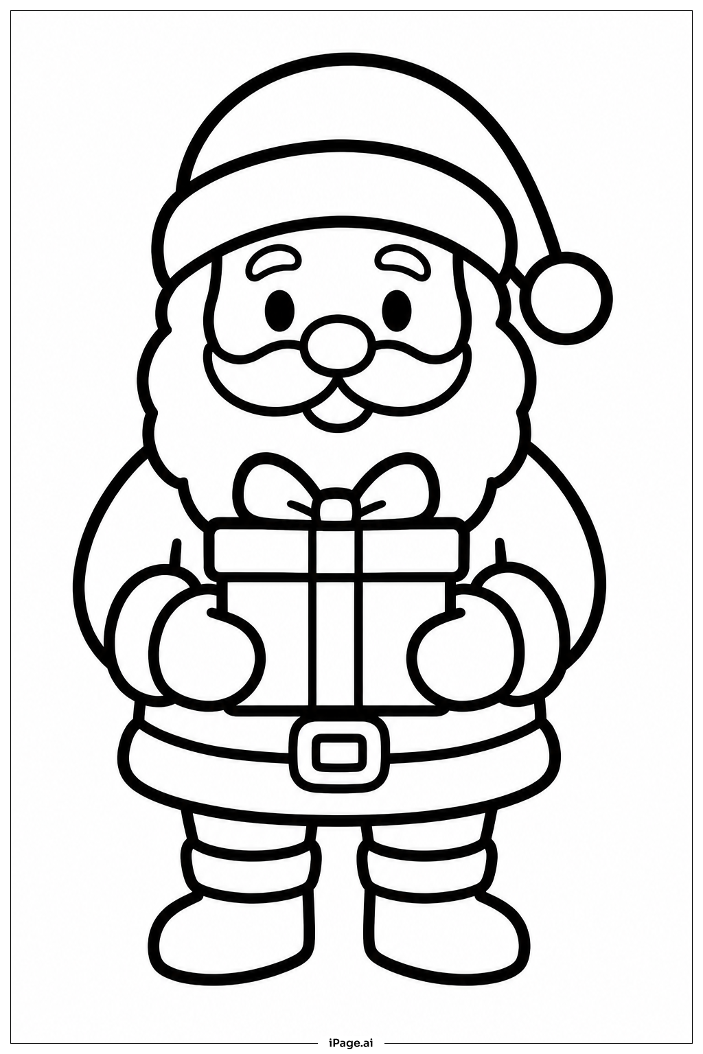 Página para colorir de Papai Noel com Caixa de Presente
