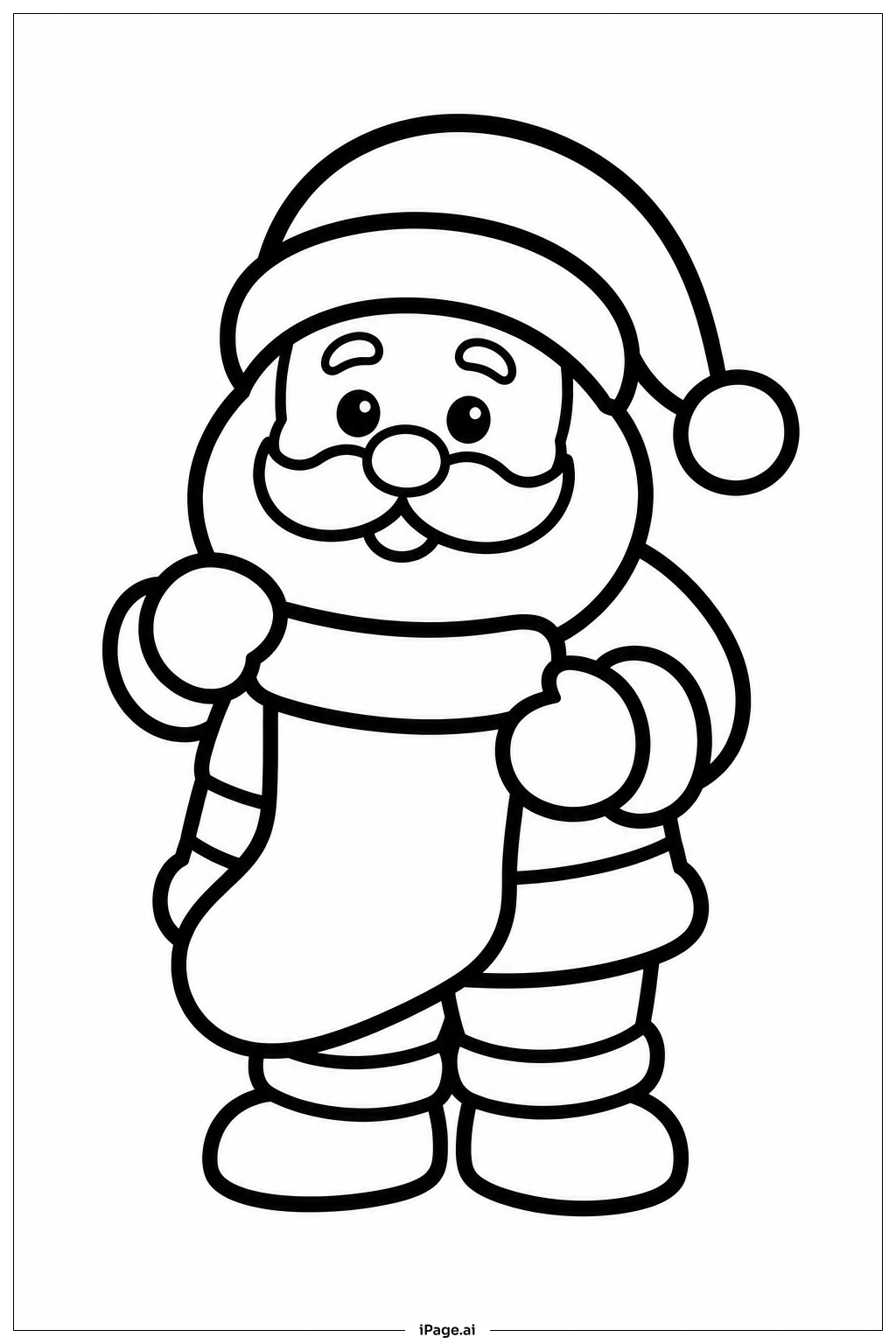 Página para colorir de Papai Noel com Meia de Natal