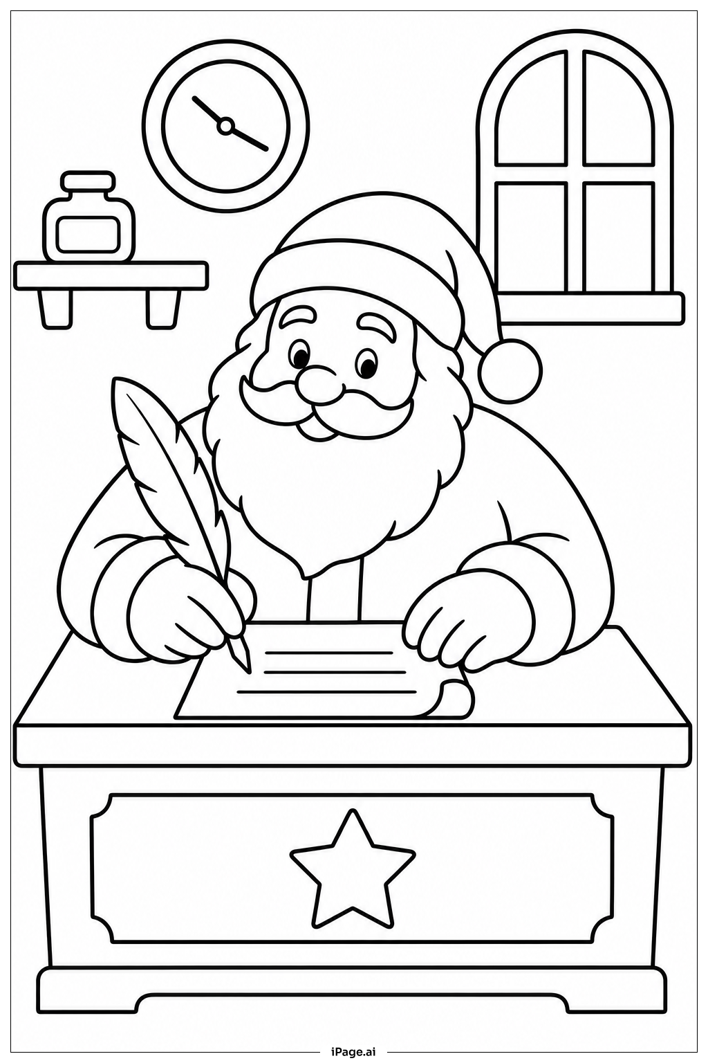 Santa Writing Letter Desk Coloring Page