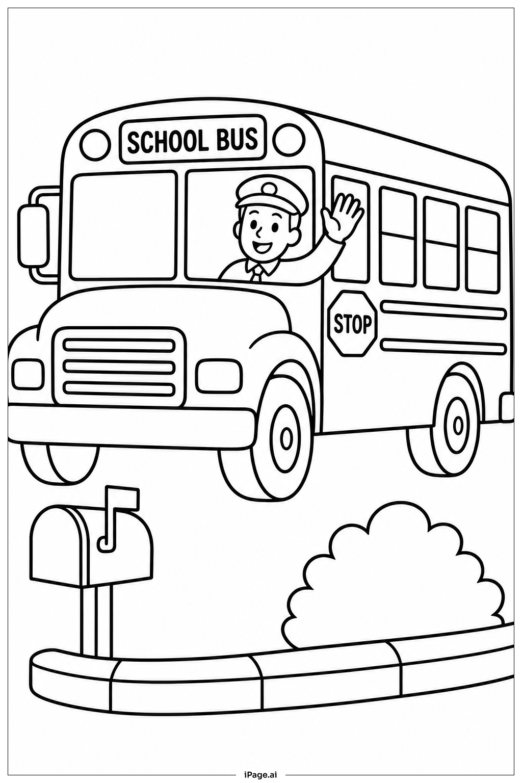  School Bus Driver Wave Coloring Page 