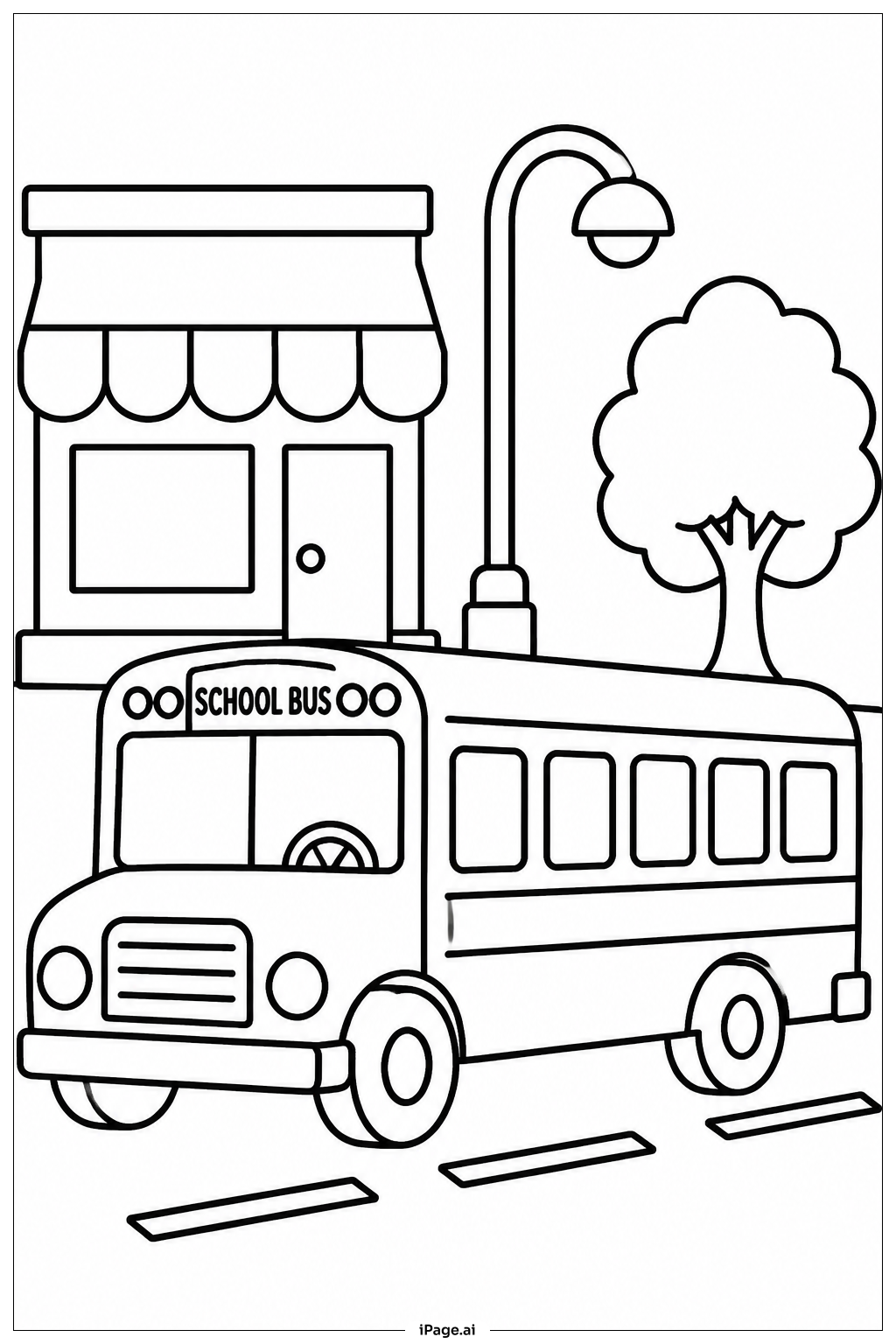  Schulbus in der Stadt Ausmalseite 