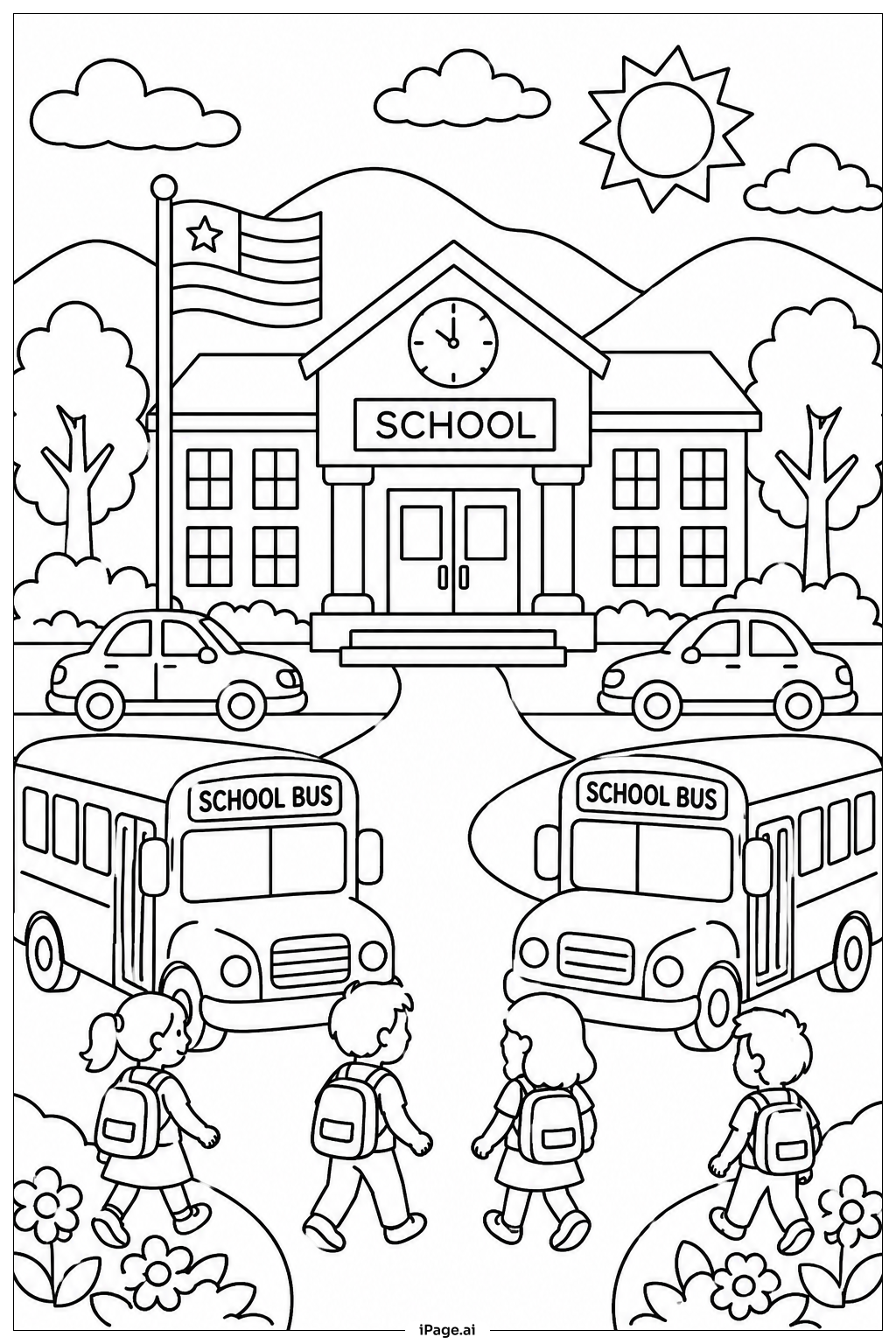  Trang tô màu School Bus Morning DropOff 