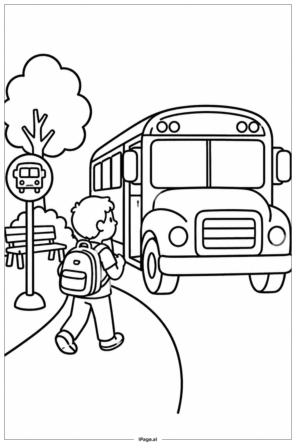  School Bus With Backpack Coloring Page 