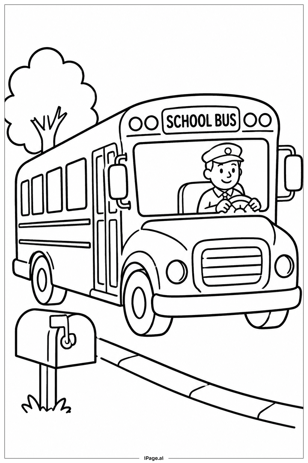 Page de coloriage Autobus scolaire avec conducteur 