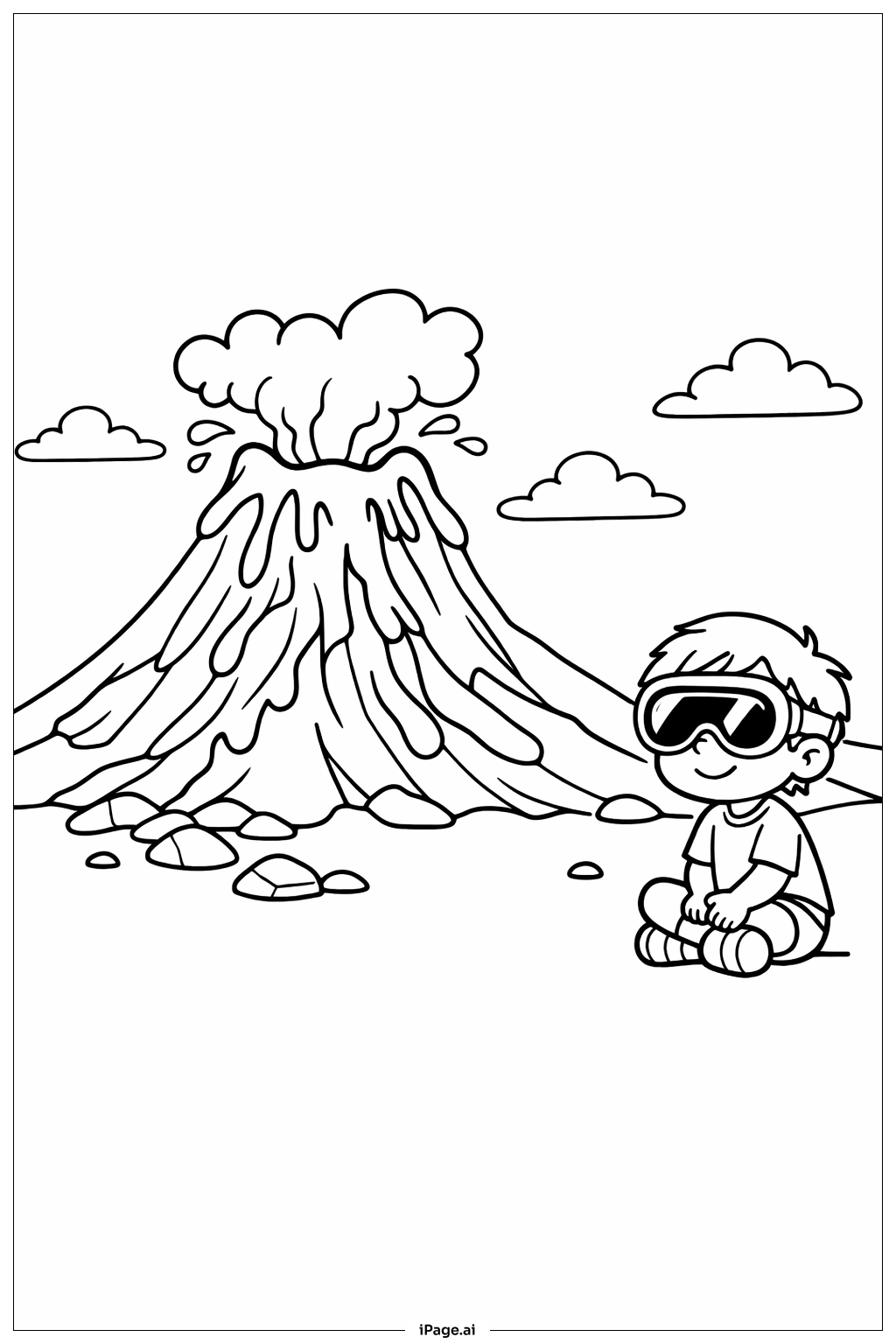  Page de coloriage Scène d'éruption volcanique scientifique 
