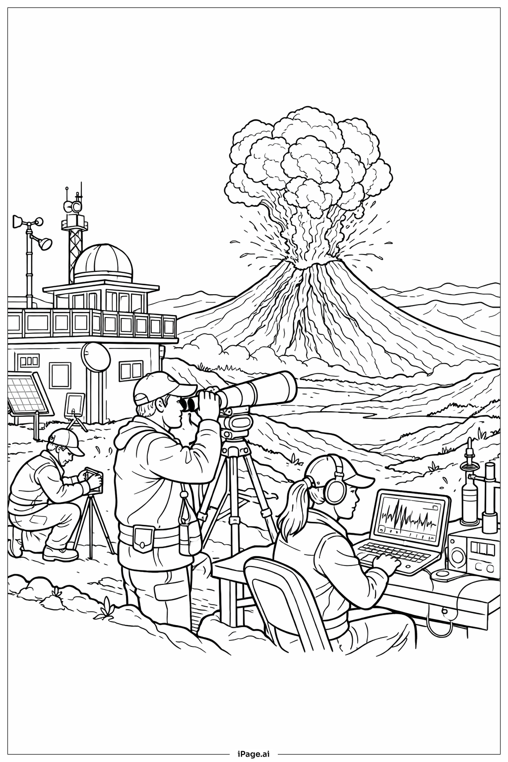  科学火山監視ステーションの塗り絵ページ 