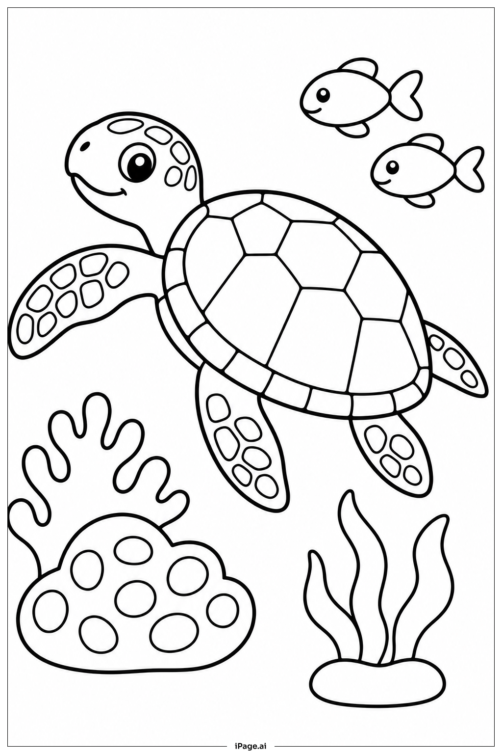 Sea Turtle And Coral Coloring Page