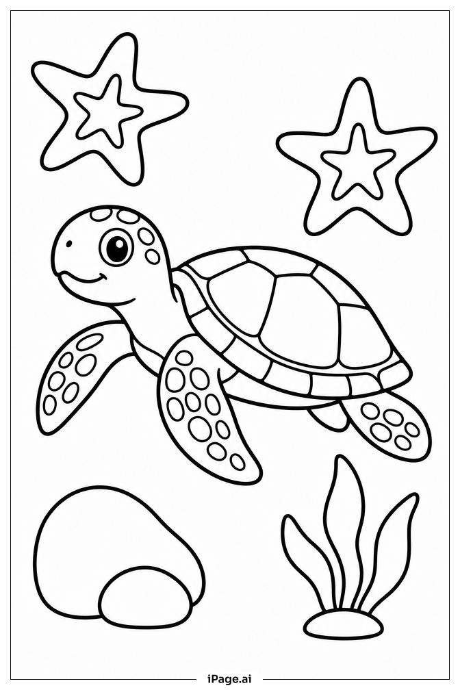 Sea Turtle And Starfish Coloring Page