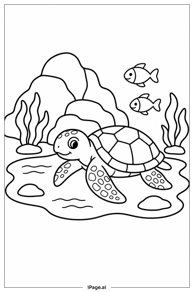 Sea Turtle By Rock Pool Coloring Page