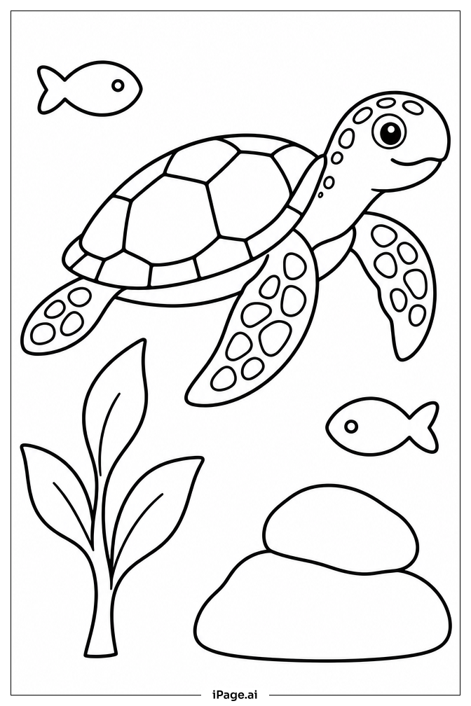 Sea Turtle By Seaweed Coloring Page