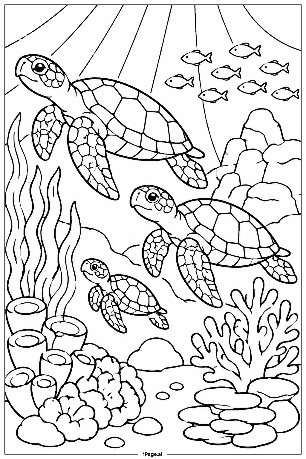 Sea Turtle Family Swim Coloring Page