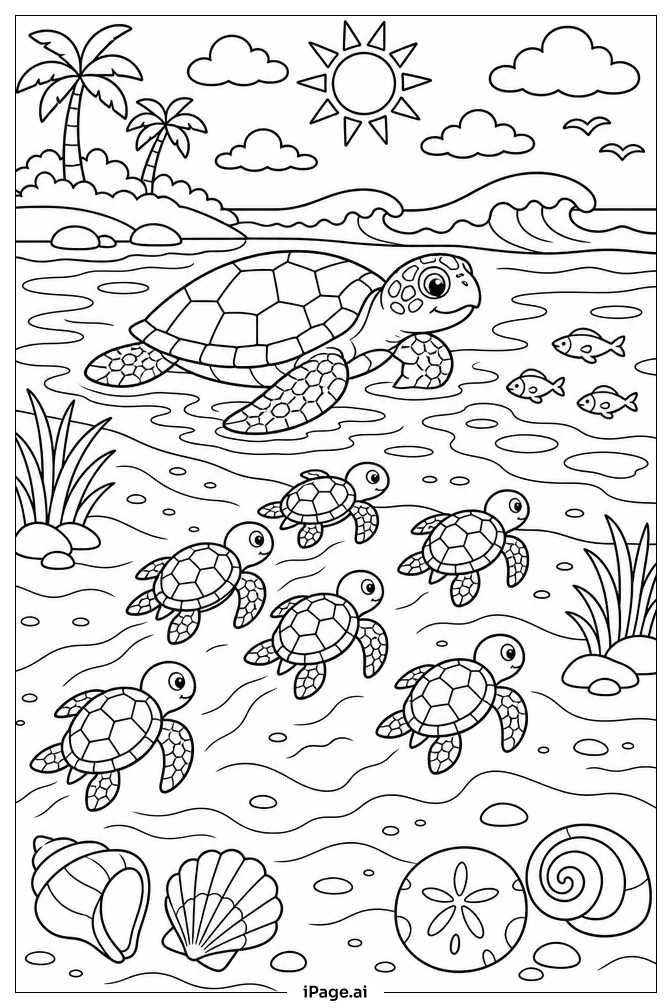 Sea Turtle Hatchlings To Ocean Coloring Page