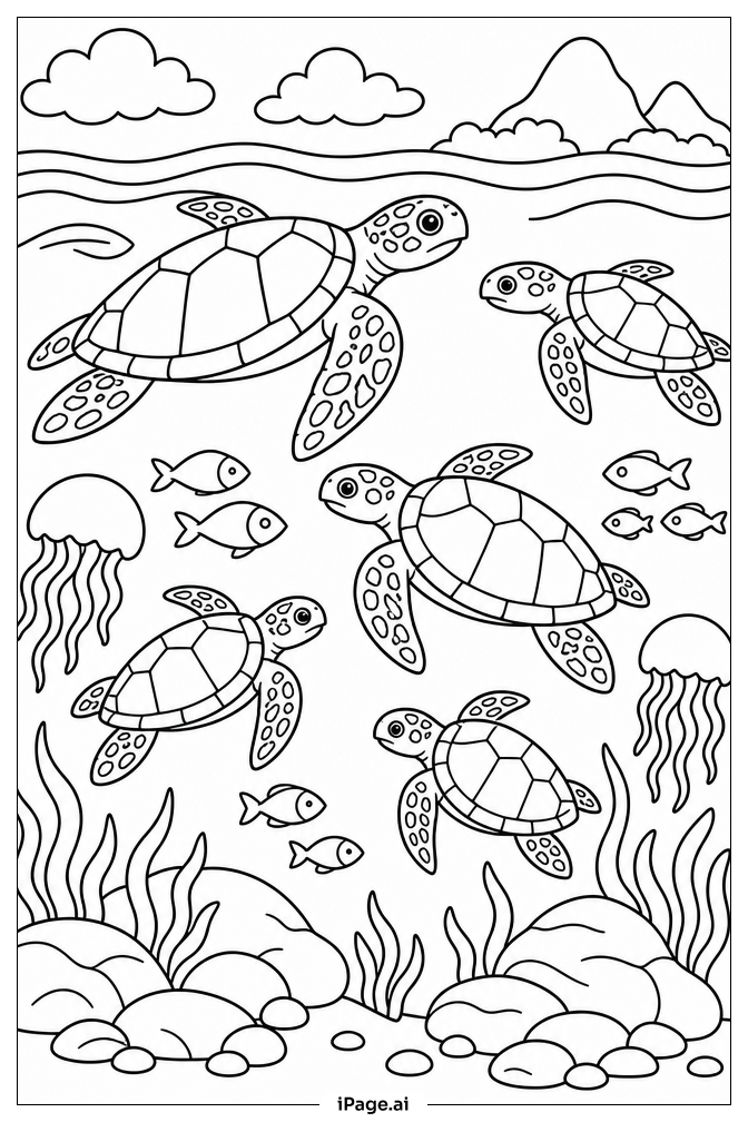 Sea Turtle Migration Scene
