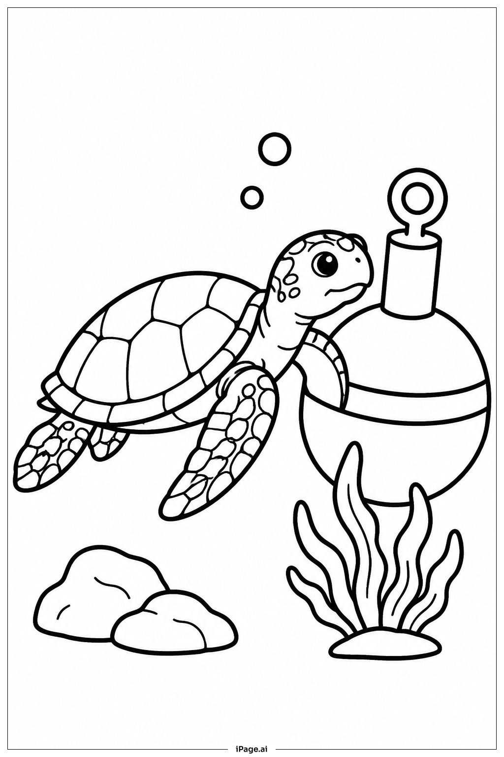 Sea Turtle Near Buoy Coloring Page