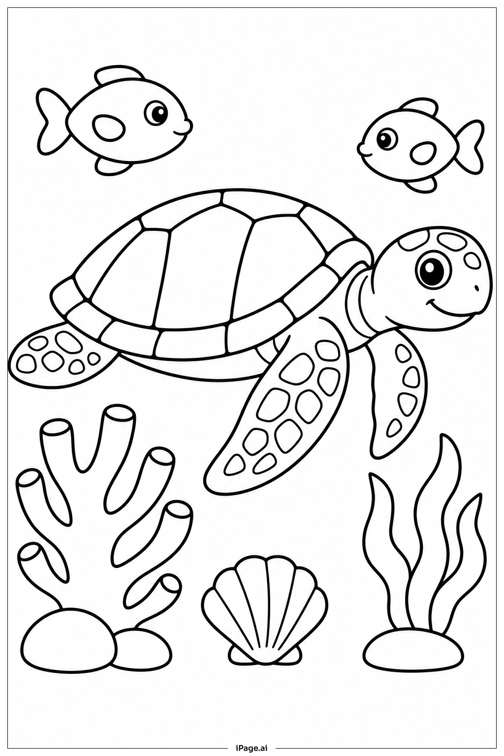 Sea Turtle Near Coral Coloring Page