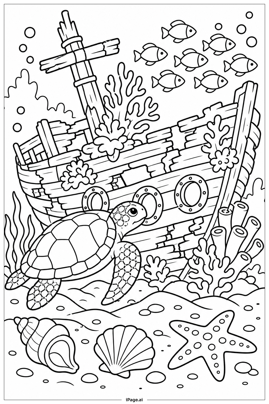 Sea Turtle Near Shipwreck