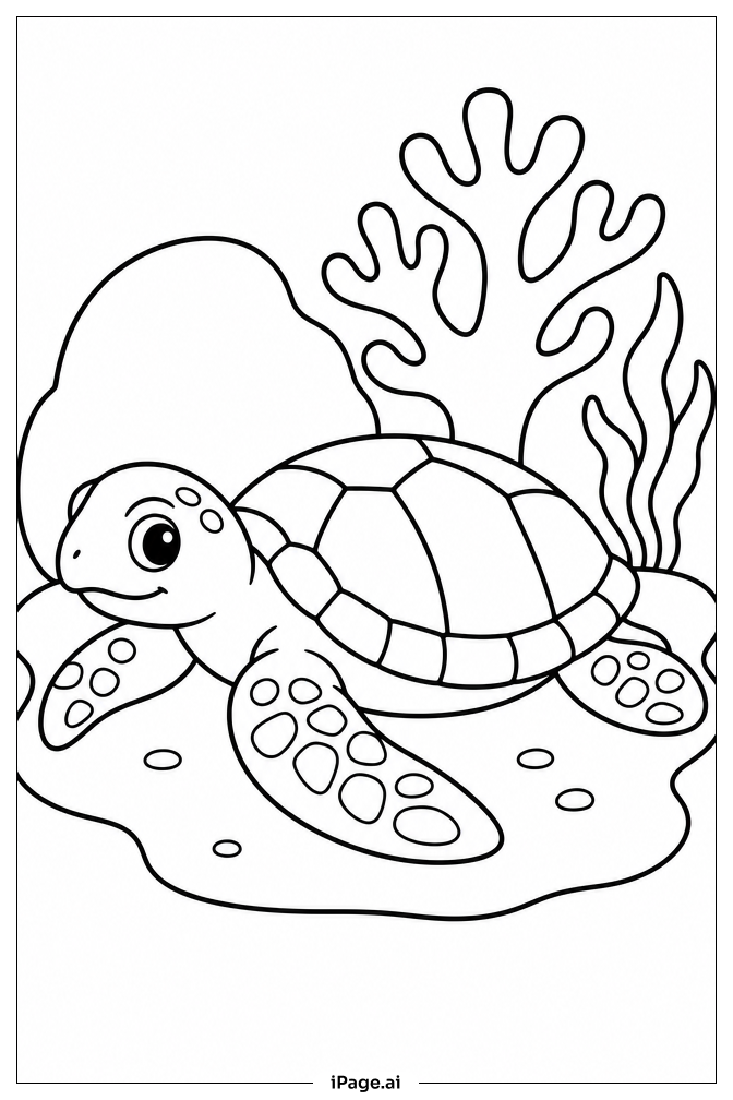 Sea Turtle Resting Coloring Page
