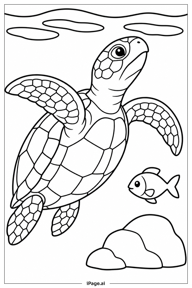 Sea Turtle Surfacing Coloring Page