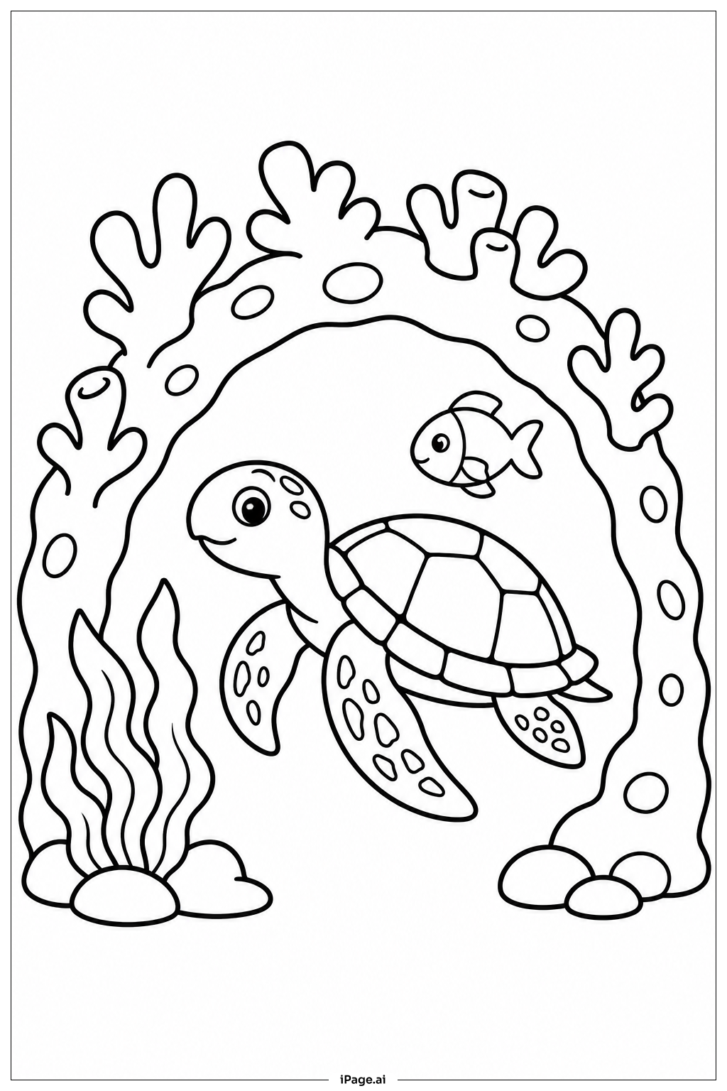 Sea Turtle With Coral Arch Coloring Page