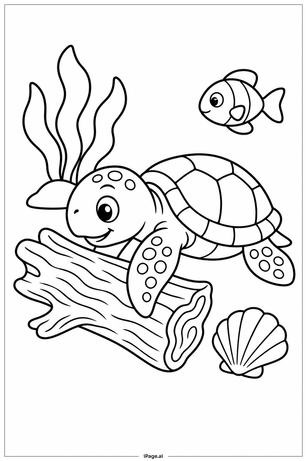 Sea Turtle With Driftwood Coloring Page