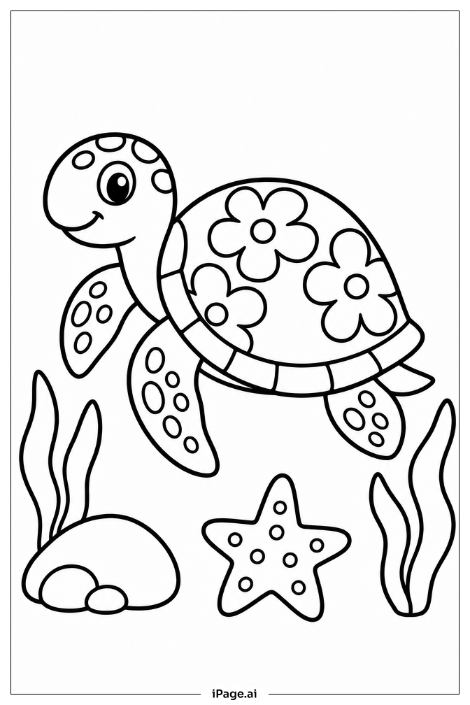 Sea Turtle With Shell Flowers