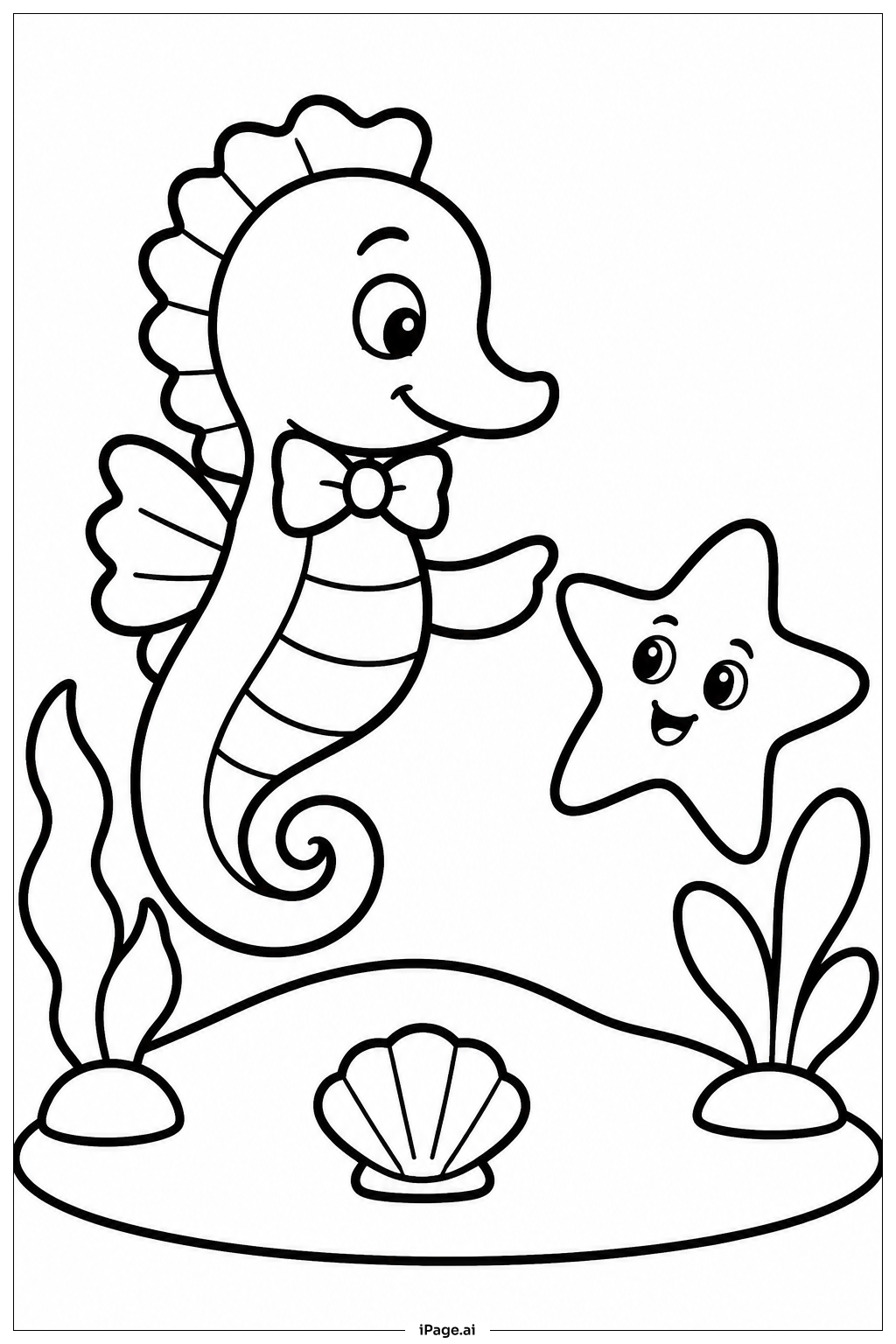Seahorse And Starfish Friend Coloring Page
