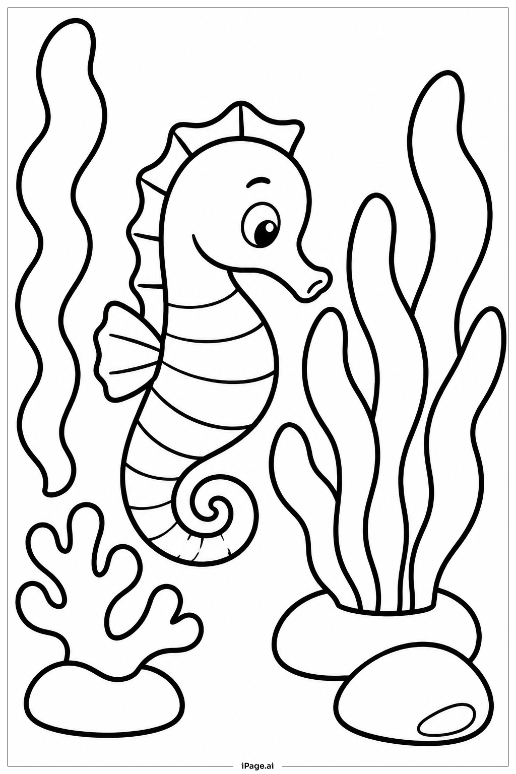 Seahorse Exploring Seaweed Garden Coloring Page