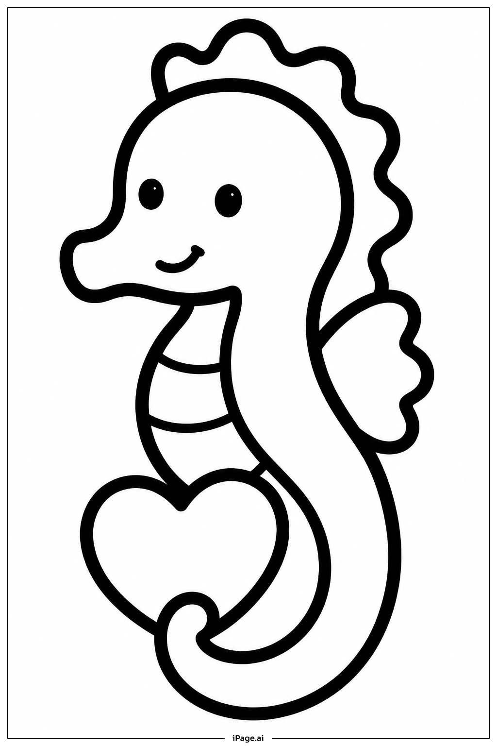 ハートを持つタツノオトシゴの塗り絵ページ
