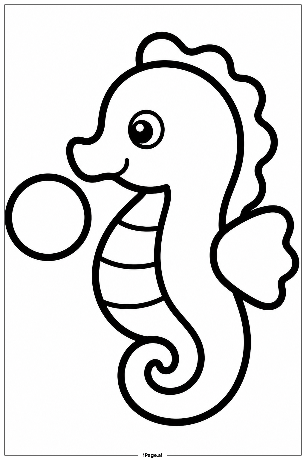 ボールを持つタツノオトシゴの塗り絵ページ
