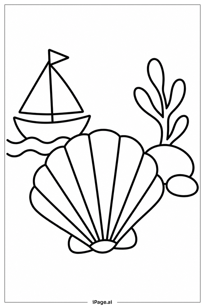Muschel und Segelboot Ausmalseite
