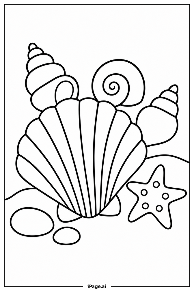 Seashell Collection On Beach Coloring Page