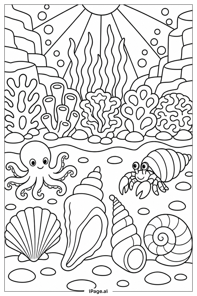 Muschelkorallen-Bucht Ausmalseite