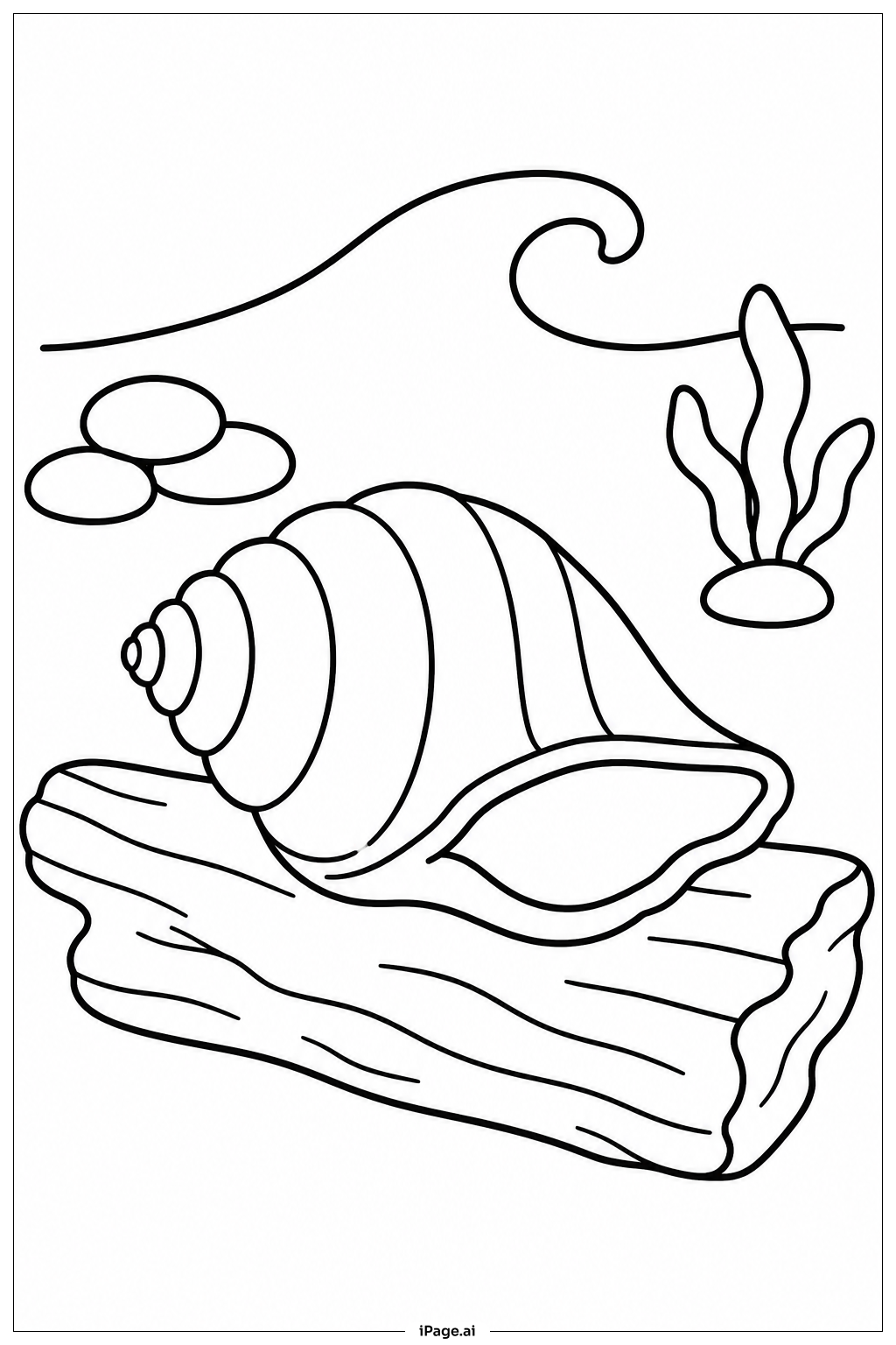 Seashell On Driftwood Coloring Page