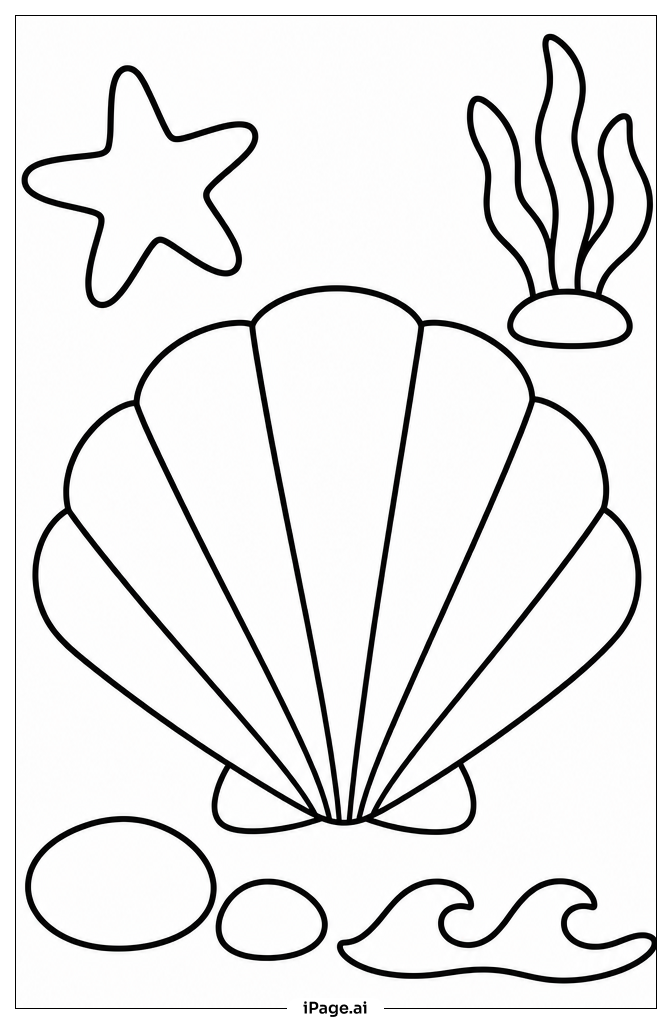 砂浜の貝殻の塗り絵ページ