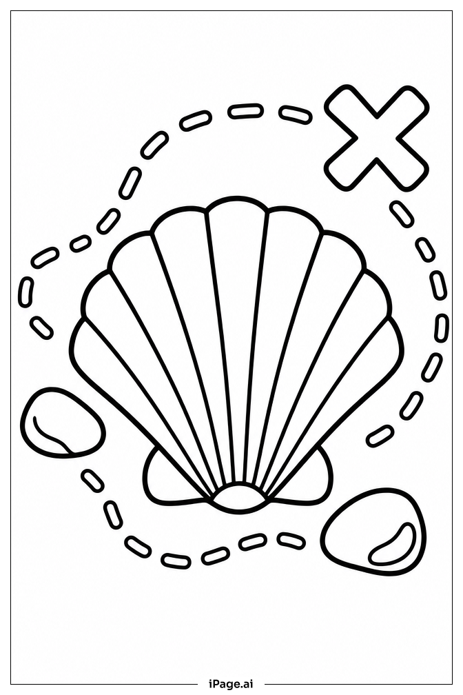 貝殻の宝の地図の塗り絵ページ