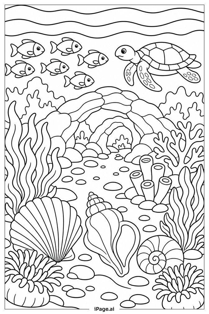 Muschelgarten unter dem Meer Ausmalseite