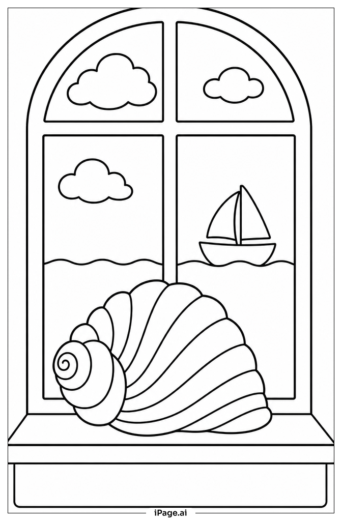 Muschelblick aus dem Fenster Ausmalseite