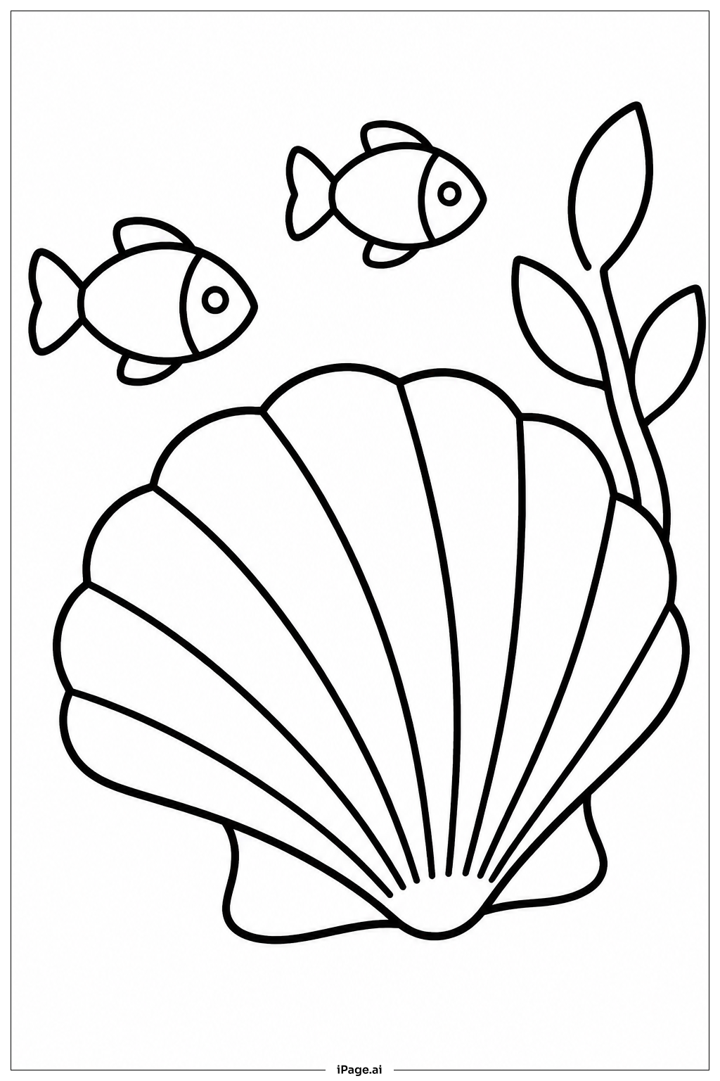 Seashell With Little Fish Coloring Page