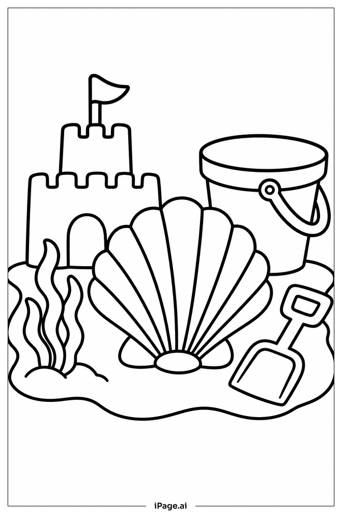 Seashell With Sandcastle Coloring Page