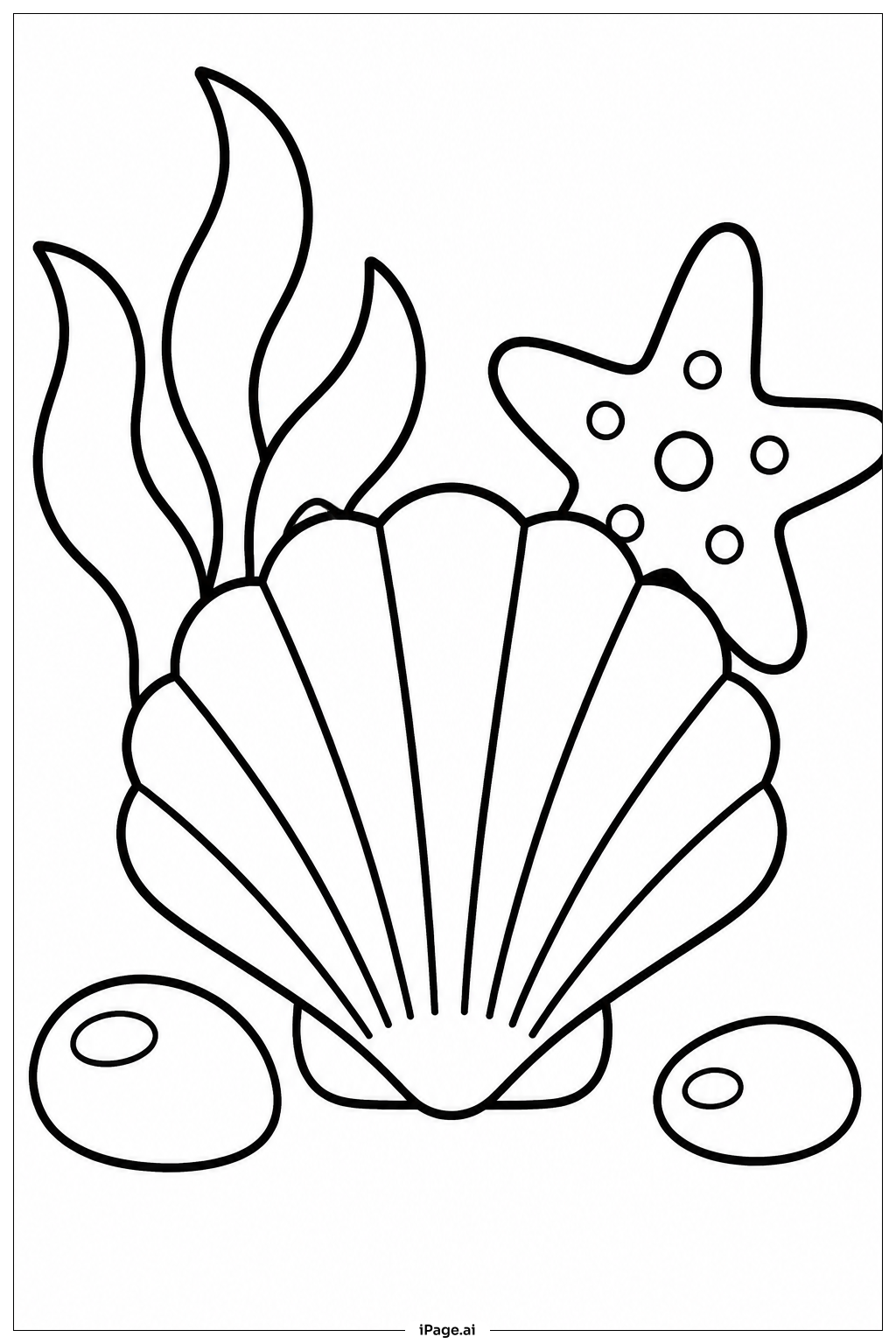 ヒトデと貝殻の塗り絵ページ