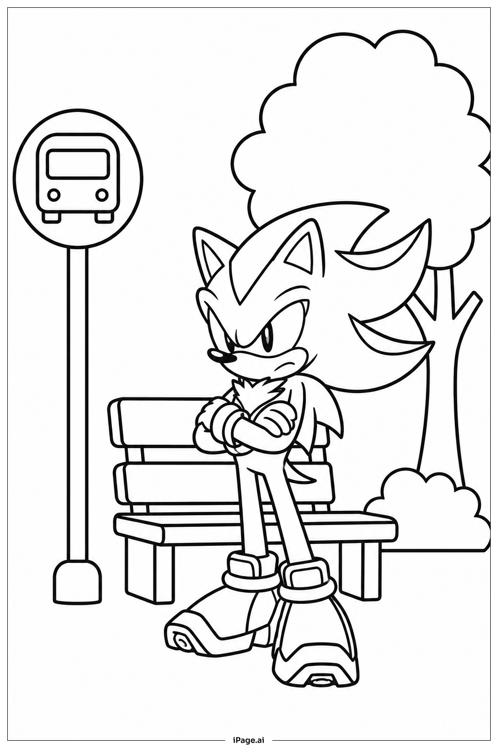 Shadow Sonic At Bus Stop Coloring Page