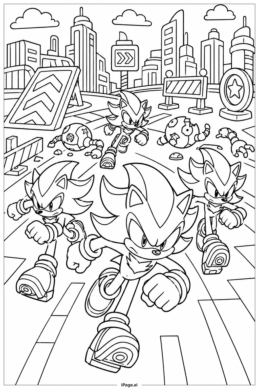 Shadow Sonic Epic Chase Scene Coloring Page