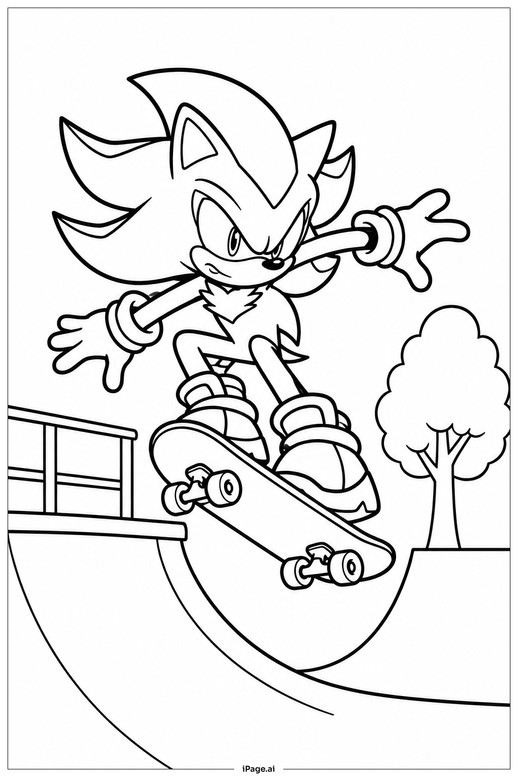 Shadow Sonic On Skate Ramp Coloring Page