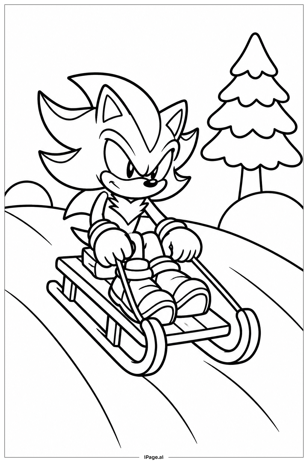Shadow Sonic auf dem Schneehügel Ausmalseite