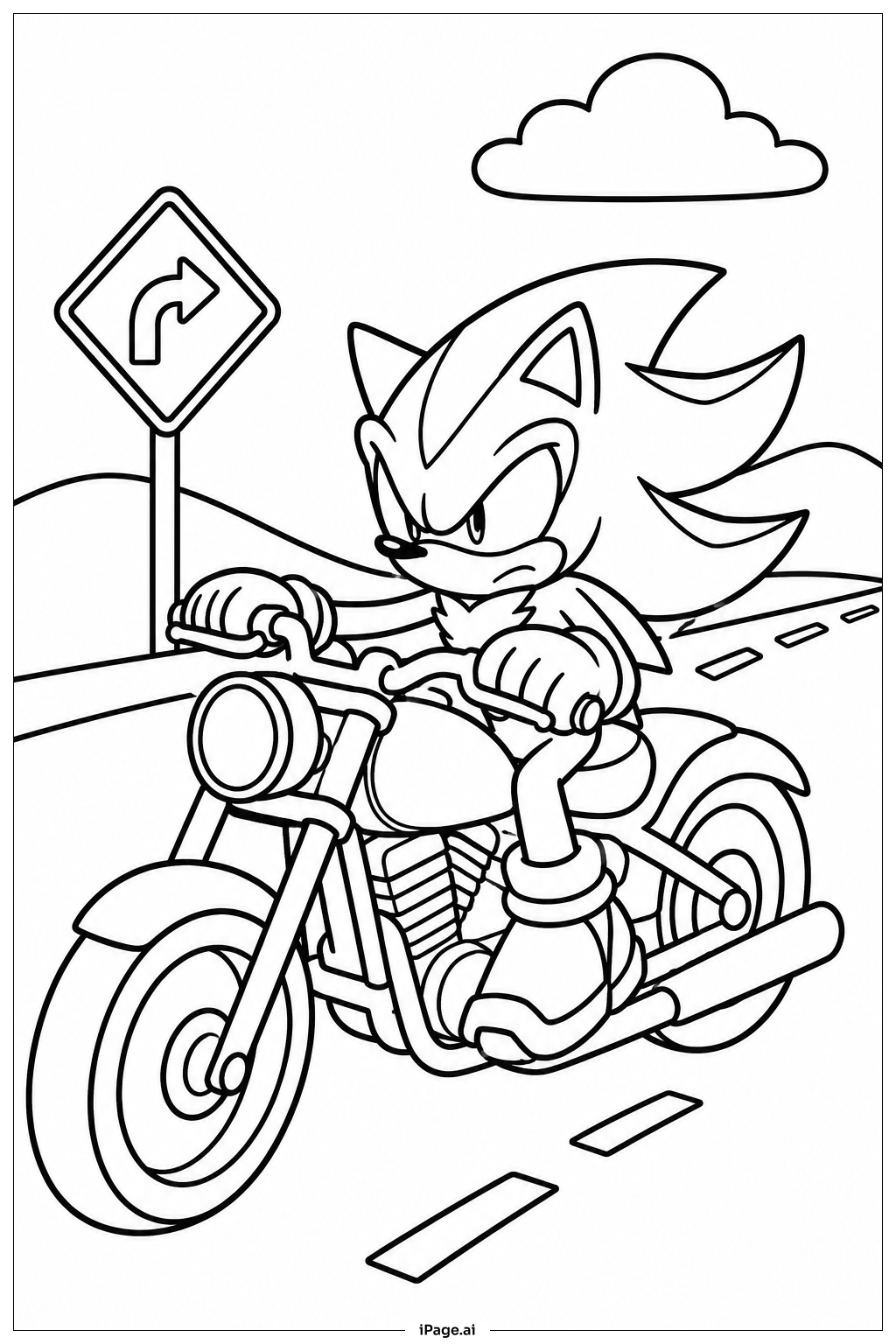 Página para colorir de Shadow Sonic Pilotando Motocicleta